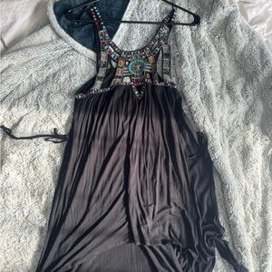 Free People Black Dress with Colorful Embellishments